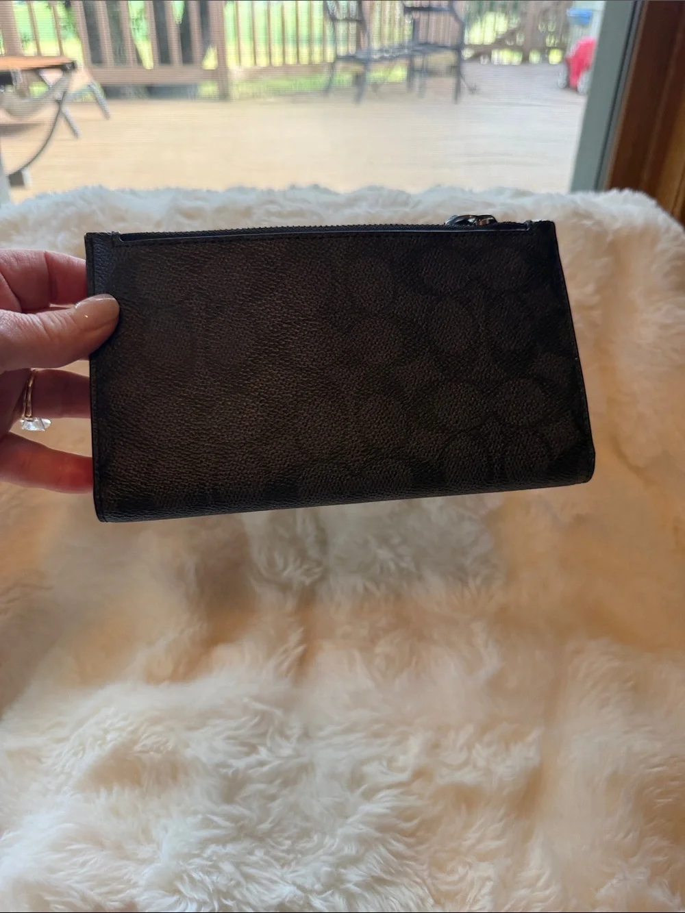 Coach Black Signature Wristlet Wallet with Leather Trim coach Phone tech wallet